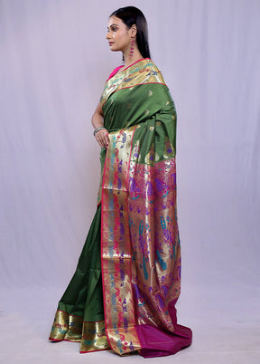 Green Kanjivaram Silk Saree With Blouse Piece - Indian Silk House Agencies