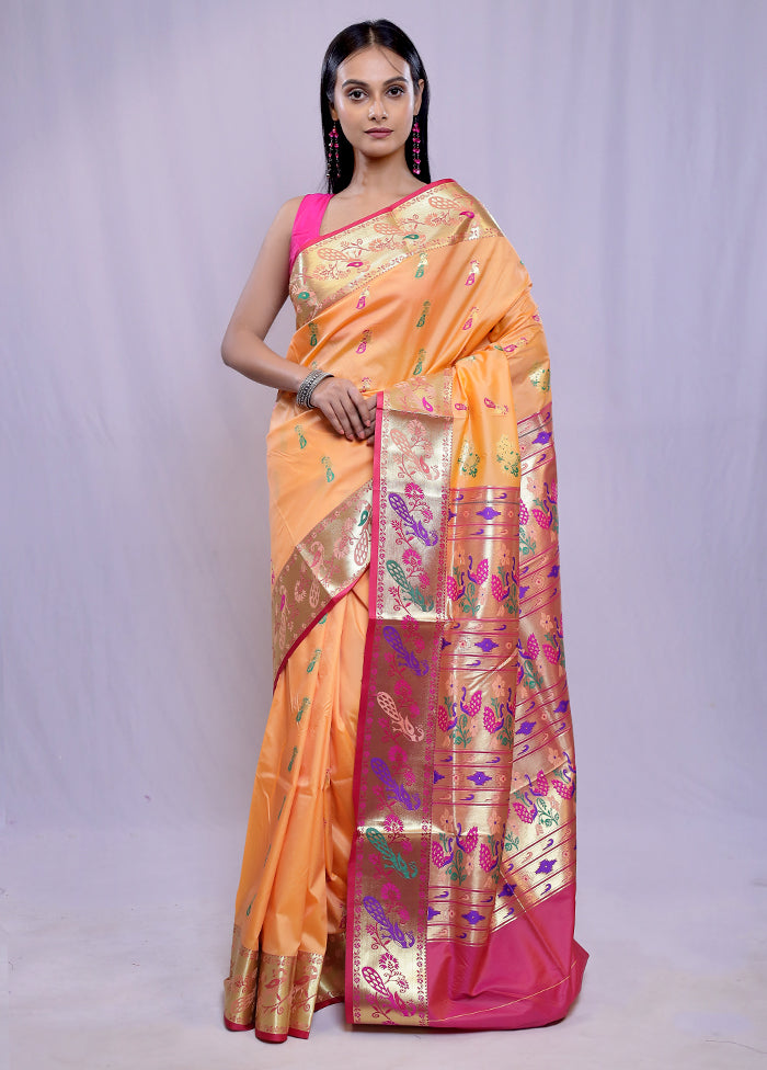 Peach Kanjivaram Silk Saree With Blouse Piece - Indian Silk House Agencies