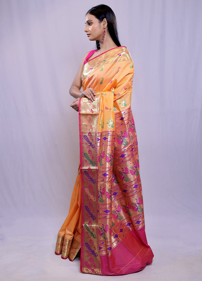 Peach Kanjivaram Silk Saree With Blouse Piece - Indian Silk House Agencies