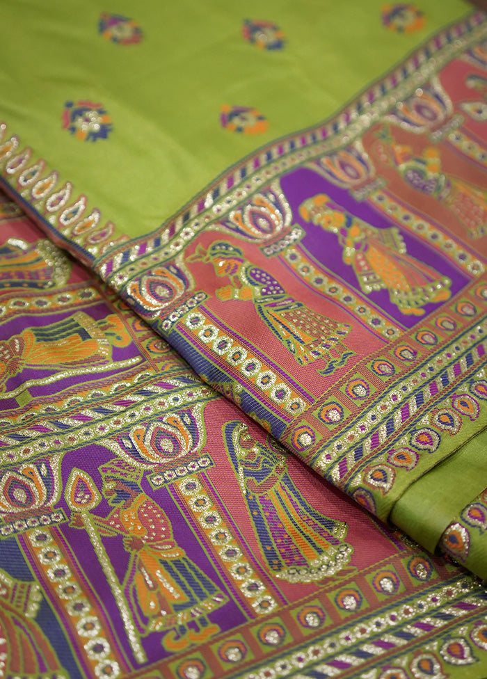 Green Baluchari Silk Saree With Blouse Piece - Indian Silk House Agencies