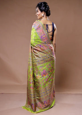 Green Baluchari Silk Saree With Blouse Piece - Indian Silk House Agencies