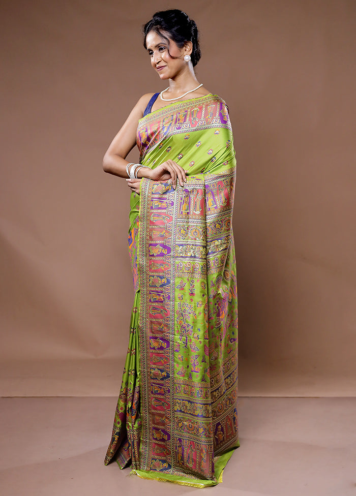 Green Baluchari Silk Saree With Blouse Piece - Indian Silk House Agencies