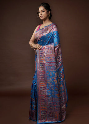 Blue Baluchari Silk Saree With Blouse Piece - Indian Silk House Agencies