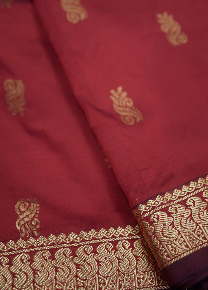 Maroon Kanjivaram Silk Saree With Blouse Piece - Indian Silk House Agencies