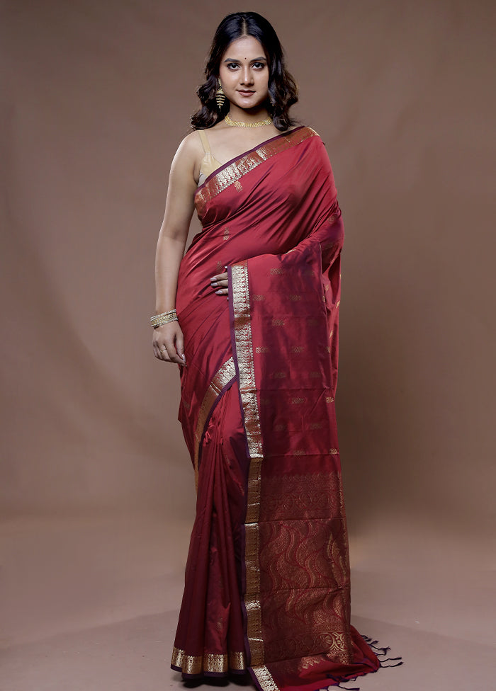 Maroon Kanjivaram Silk Saree With Blouse Piece - Indian Silk House Agencies