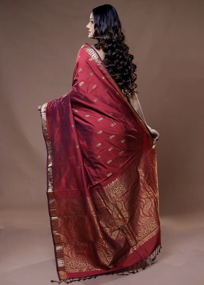 Maroon Kanjivaram Silk Saree With Blouse Piece - Indian Silk House Agencies