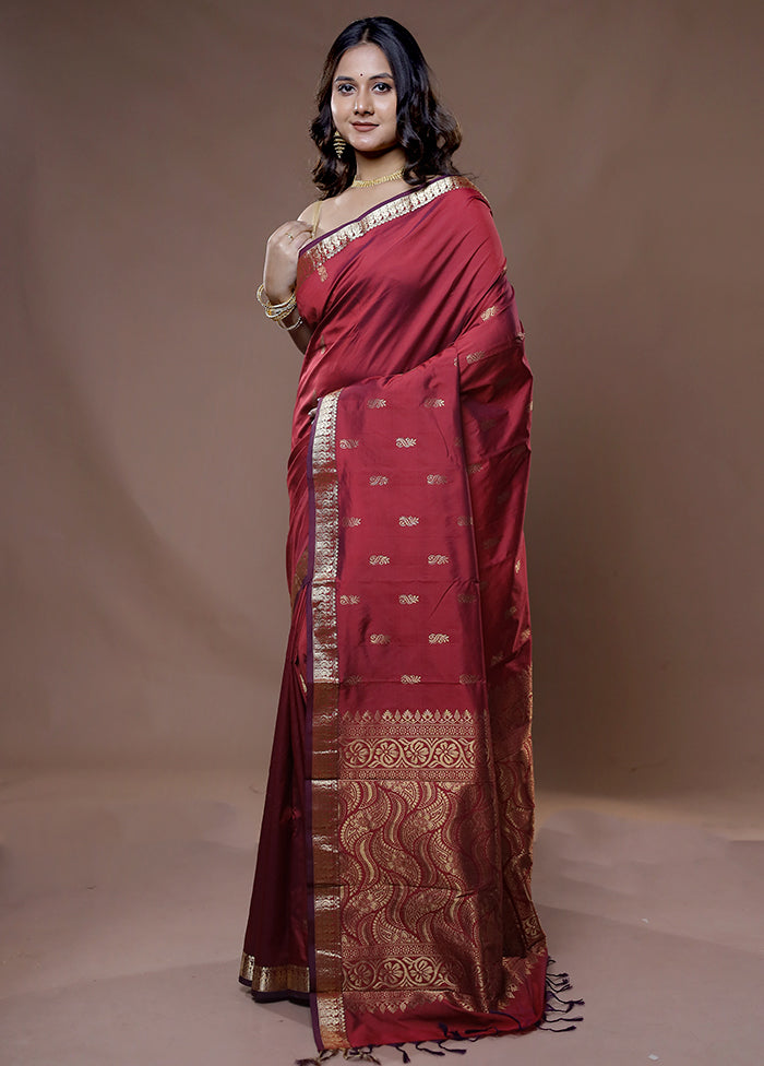 Maroon Kanjivaram Silk Saree With Blouse Piece - Indian Silk House Agencies