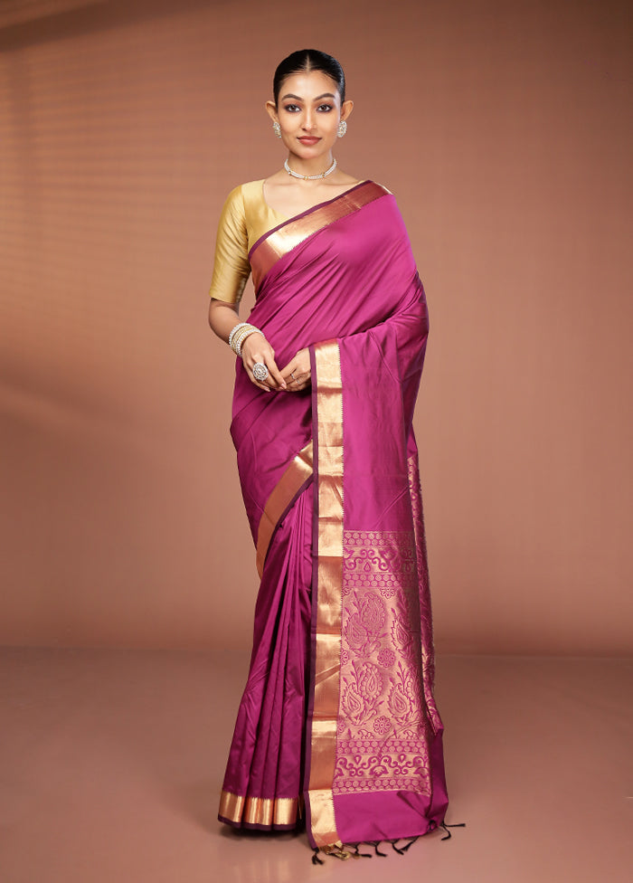 Pink Kanjivaram Silk Saree With Blouse Piece