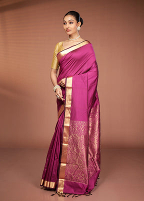 Pink Kanjivaram Silk Saree With Blouse Piece