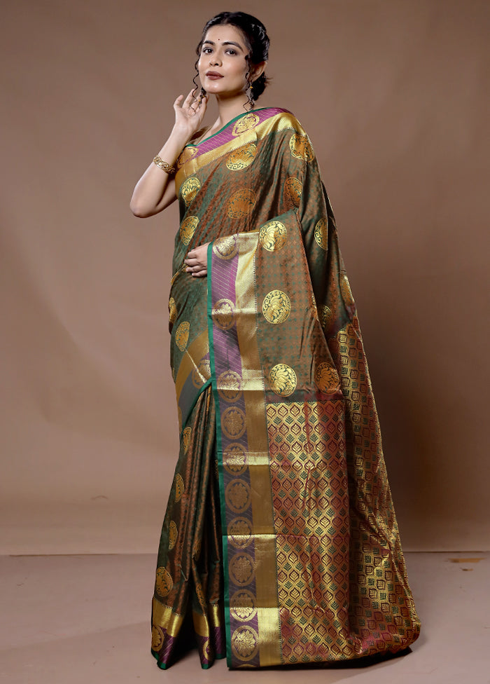 Grey Kanjivaram Silk Saree With Blouse Piece - Indian Silk House Agencies