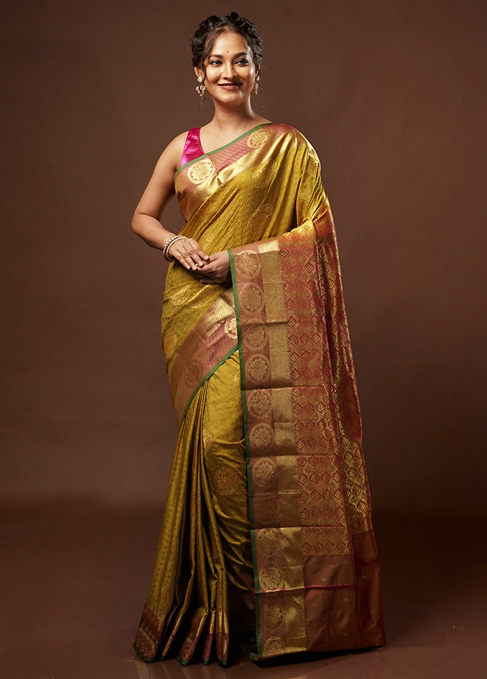 Green Kanjivaram Silk Saree With Blouse Piece - Indian Silk House Agencies