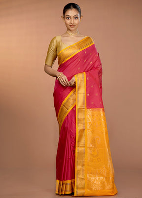 Pink Kanjivaram Silk Saree With Blouse Piece