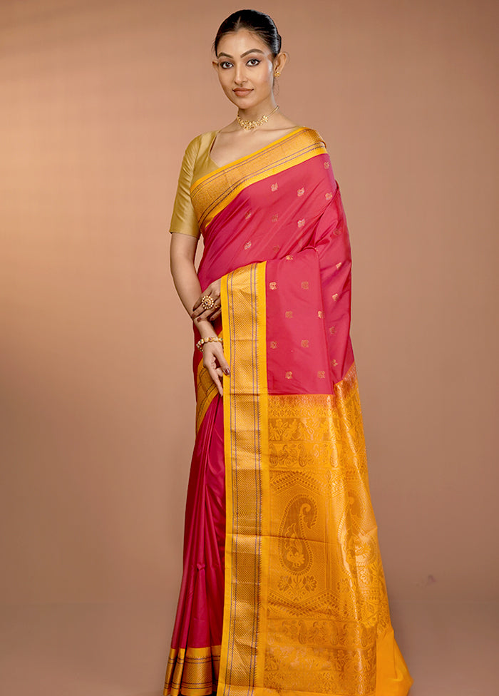 Pink Kanjivaram Silk Saree With Blouse Piece