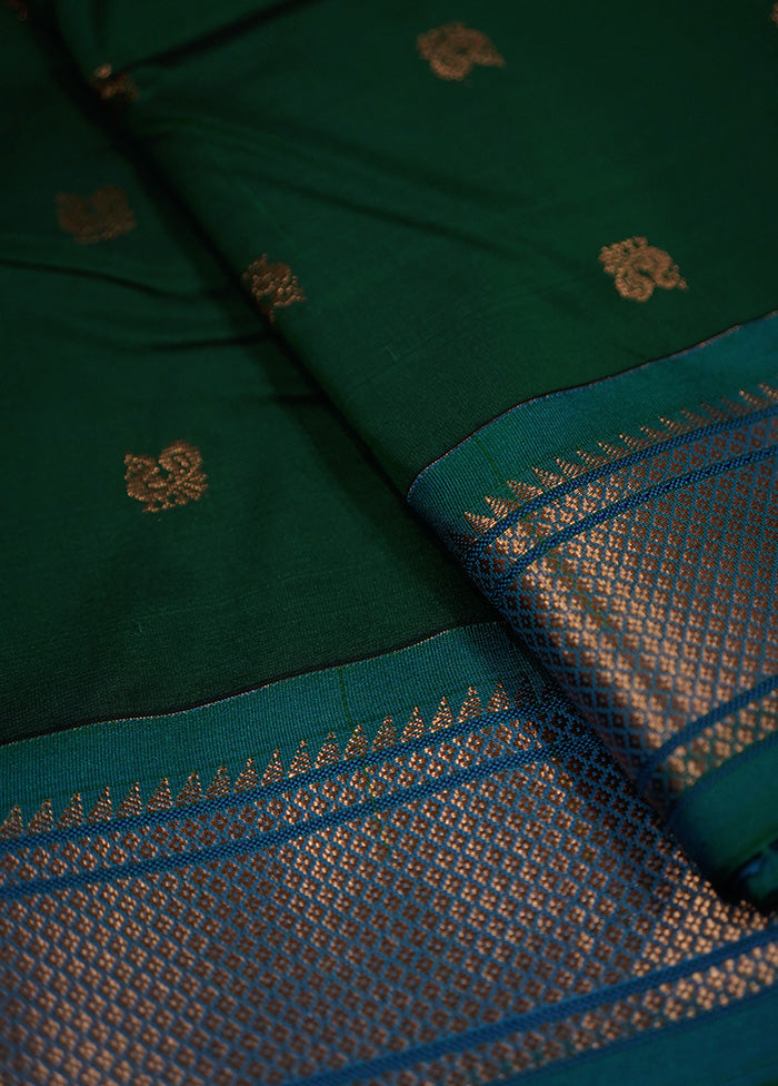 Green Kanjivaram Silk Saree With Blouse Piece - Indian Silk House Agencies