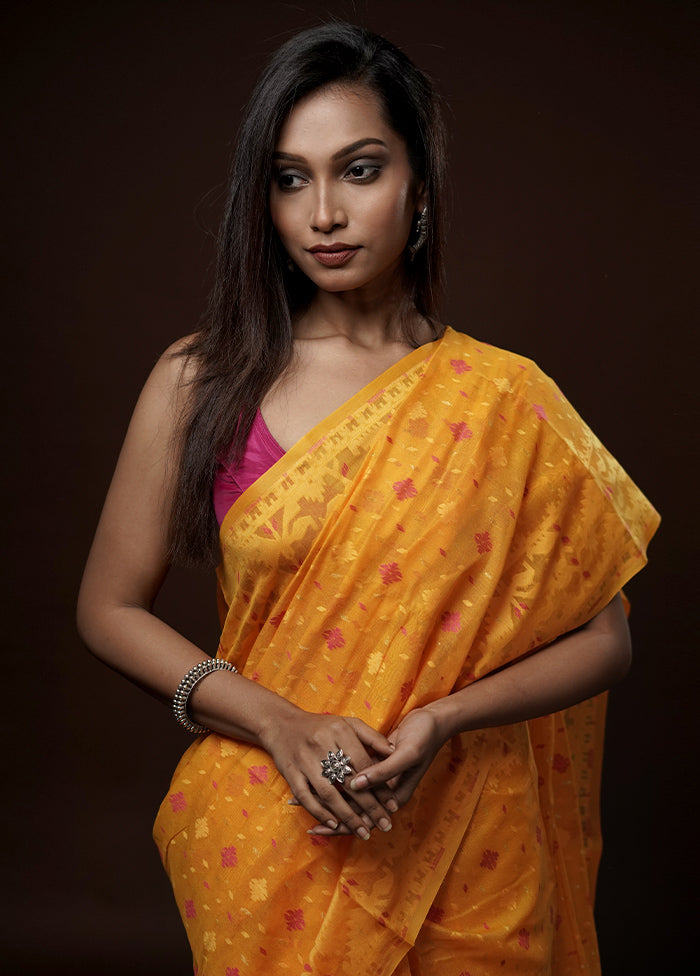 Yellow Cotton Saree With Blouse Piece - Indian Silk House Agencies