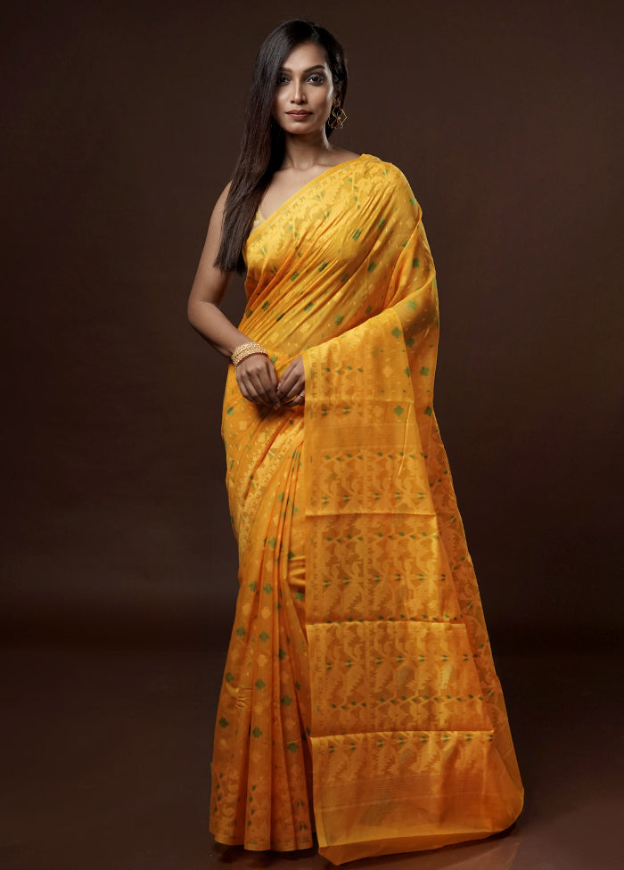 Yellow Cotton Saree With Blouse Piece - Indian Silk House Agencies