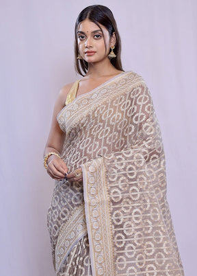 Grey Kora Silk Saree With Blouse Piece - Indian Silk House Agencies