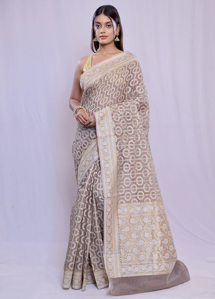 Grey Kora Silk Saree With Blouse Piece - Indian Silk House Agencies