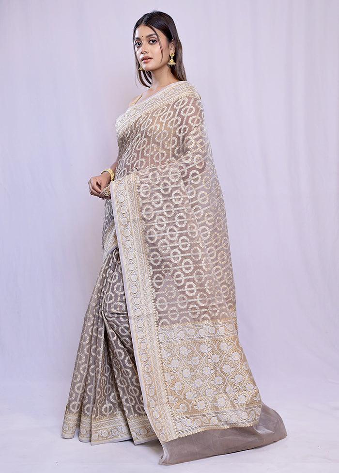 Grey Kora Silk Saree With Blouse Piece - Indian Silk House Agencies