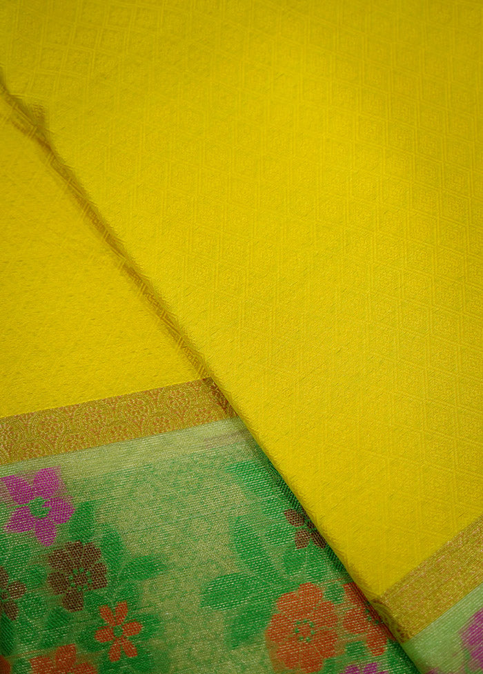 Yellow Dupion Silk Saree With Blouse Piece - Indian Silk House Agencies