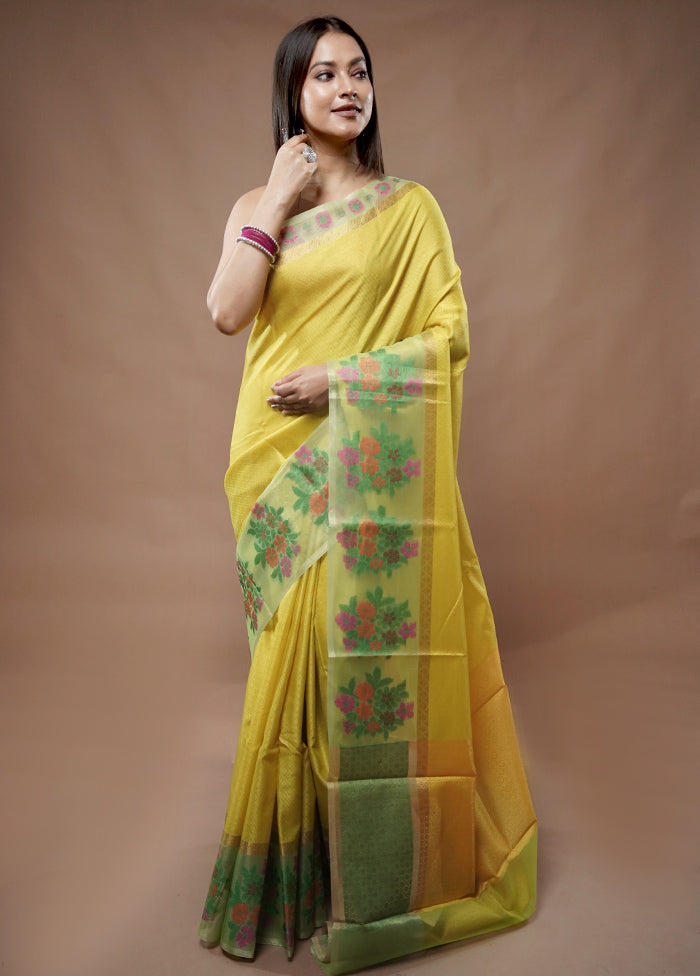 Yellow Dupion Silk Saree With Blouse Piece - Indian Silk House Agencies