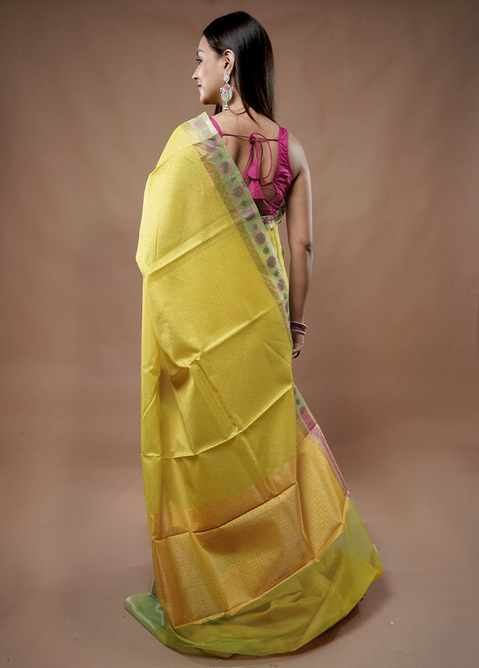 Yellow Dupion Silk Saree With Blouse Piece - Indian Silk House Agencies