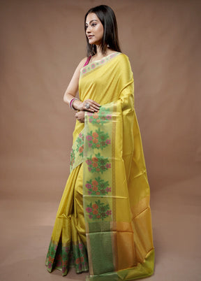 Yellow Dupion Silk Saree With Blouse Piece - Indian Silk House Agencies