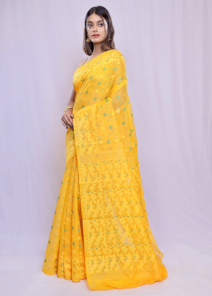 Yellow Cotton Saree With Blouse Piece - Indian Silk House Agencies