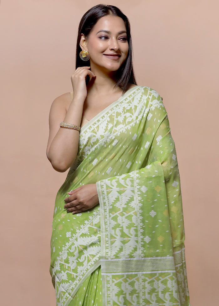 Green Cotton Saree With Blouse Piece - Indian Silk House Agencies