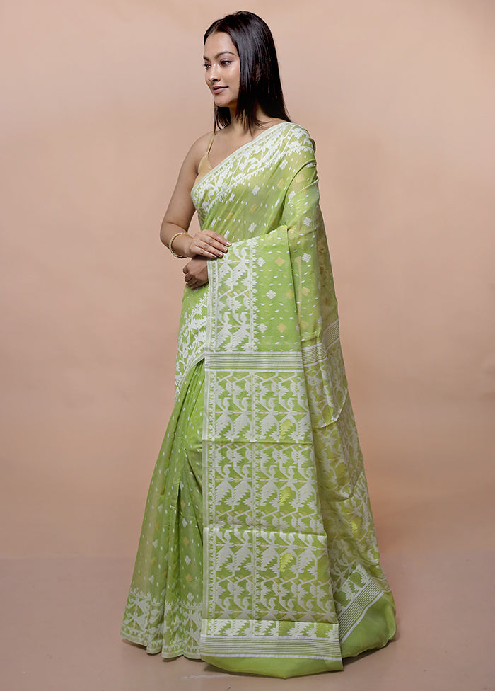 Green Cotton Saree With Blouse Piece - Indian Silk House Agencies