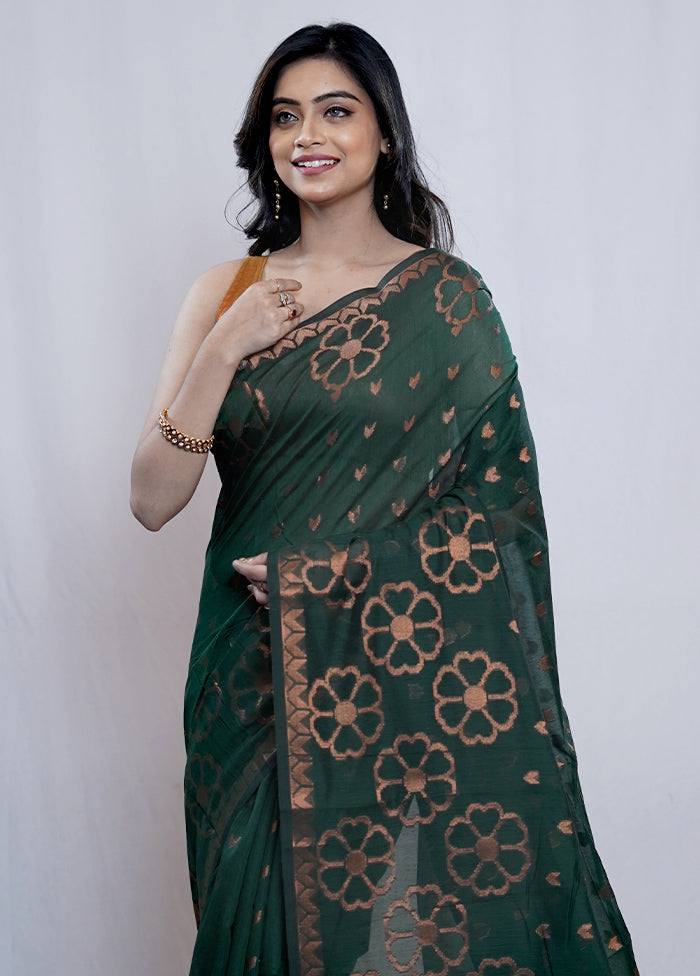 Green Kora Silk Saree With Blouse Piece - Indian Silk House Agencies