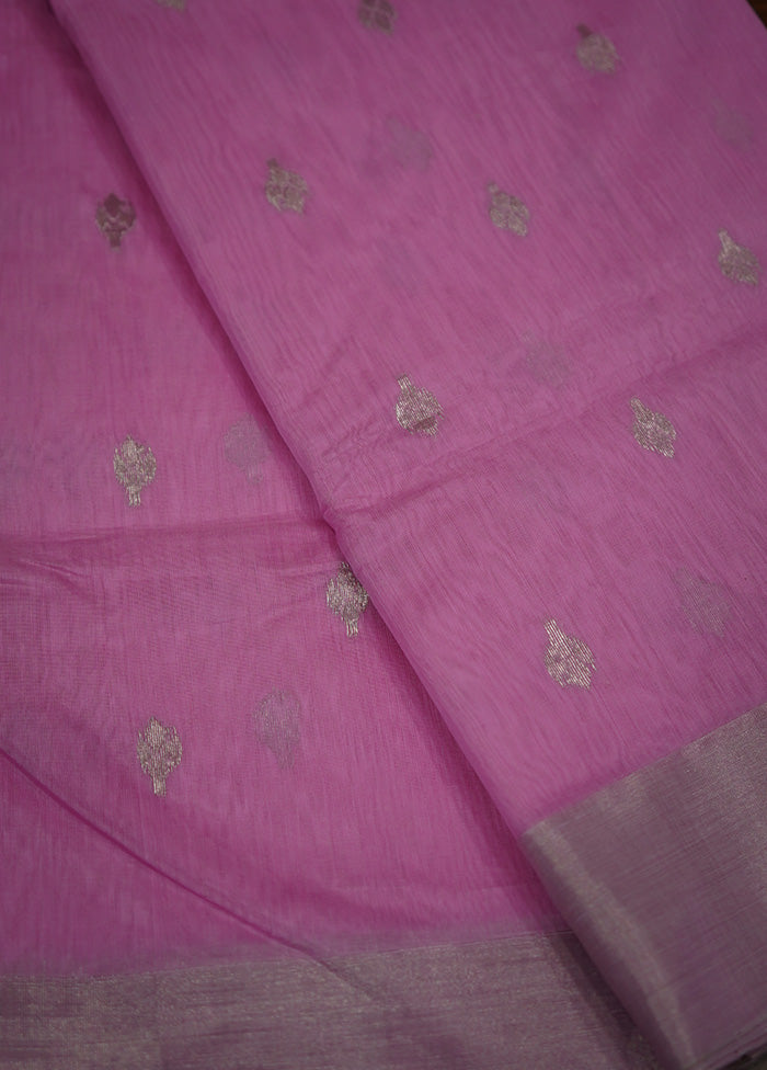 Pink Chanderi Cotton Saree With Blouse Piece - Indian Silk House Agencies