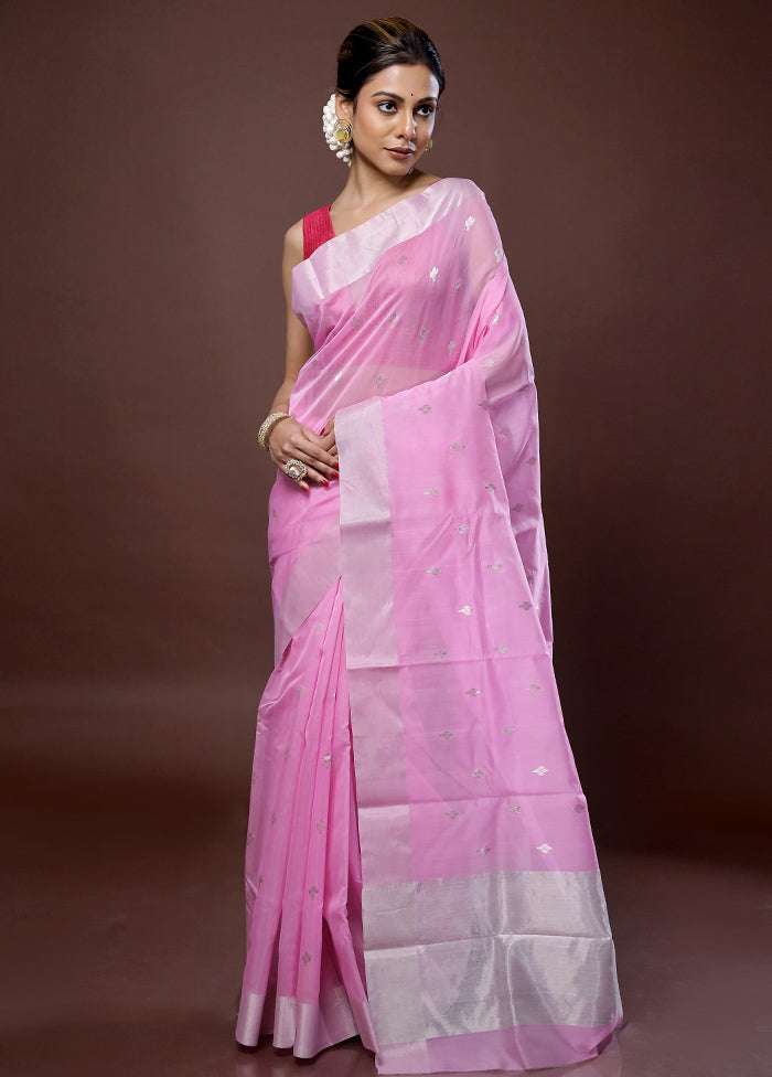 Pink Chanderi Cotton Saree With Blouse Piece - Indian Silk House Agencies