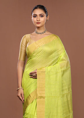 Green Handloom Chanderi Pure Silk Saree With Blouse Piece