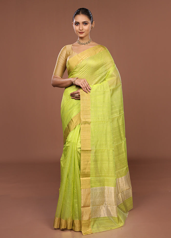 Green Handloom Chanderi Pure Silk Saree With Blouse Piece