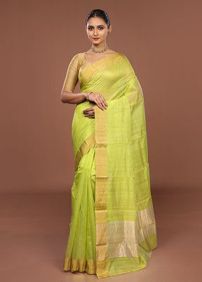 Green Handloom Chanderi Pure Silk Saree With Blouse Piece