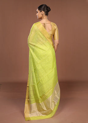 Green Handloom Chanderi Pure Silk Saree With Blouse Piece