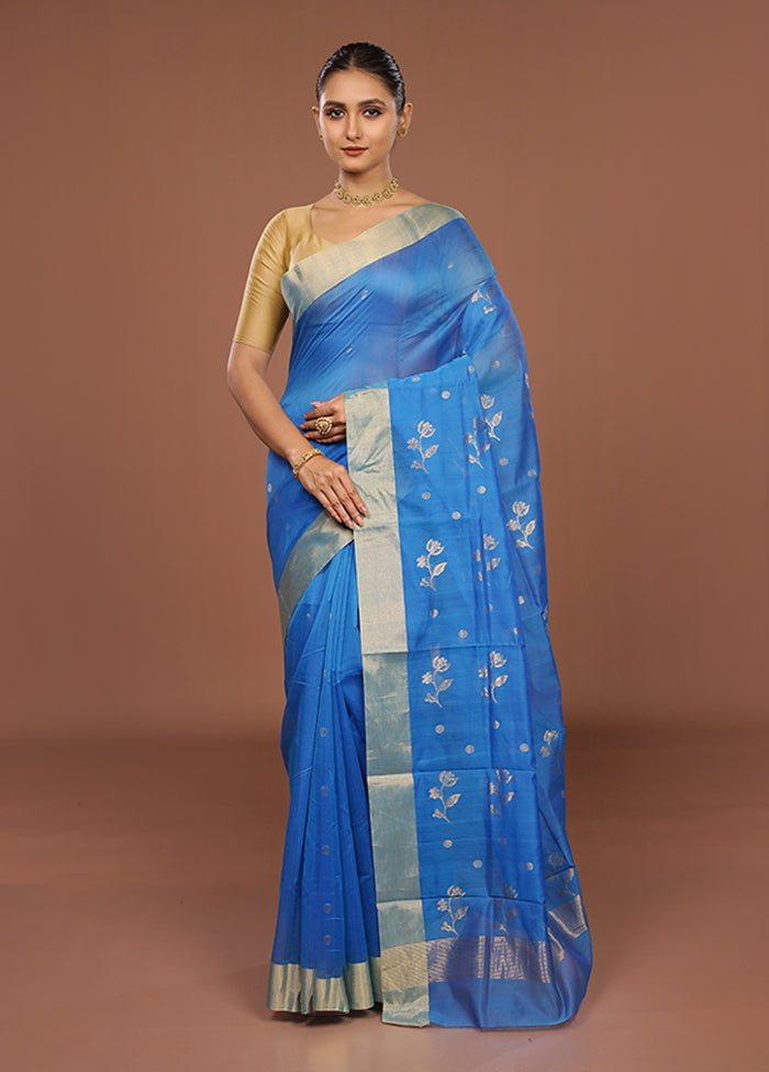 Blue Chanderi Silk Saree With Blouse Piece