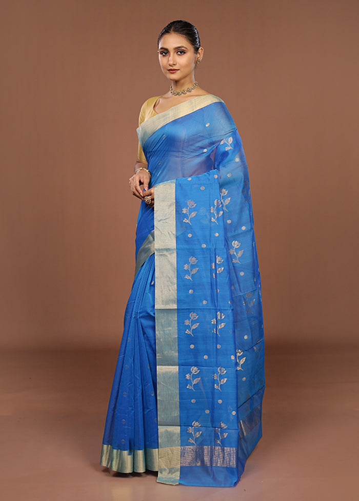 Blue Chanderi Silk Saree With Blouse Piece
