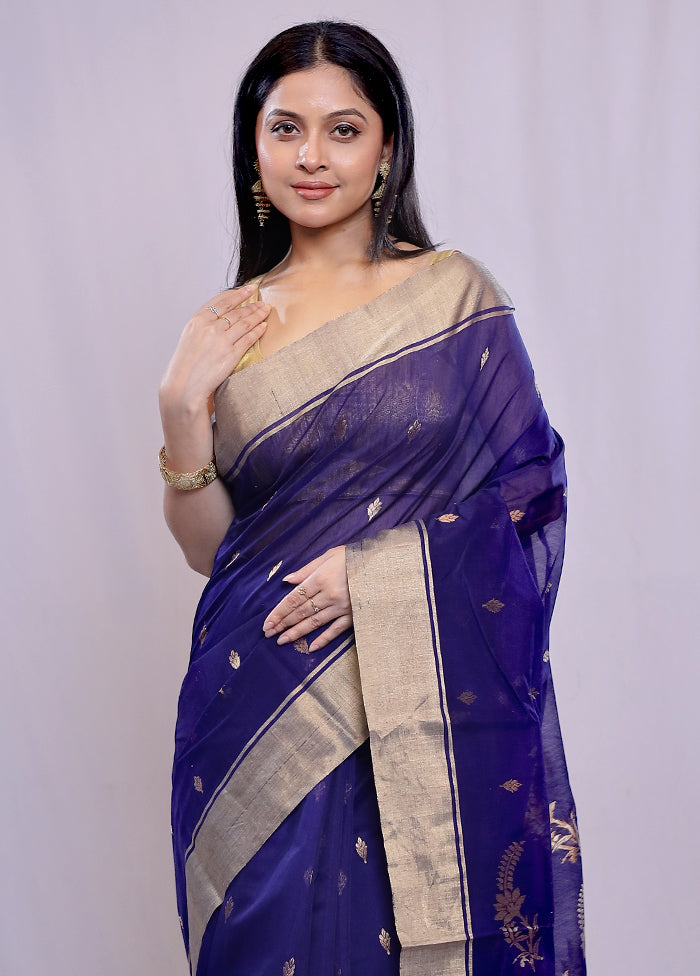 Blue Chanderi Pure Cotton Saree With Blouse Piece - Indian Silk House Agencies