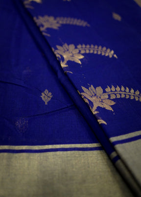 Blue Chanderi Pure Cotton Saree With Blouse Piece - Indian Silk House Agencies