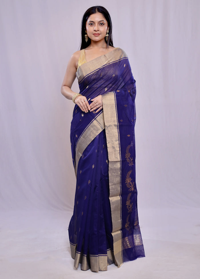 Blue Chanderi Pure Cotton Saree With Blouse Piece - Indian Silk House Agencies