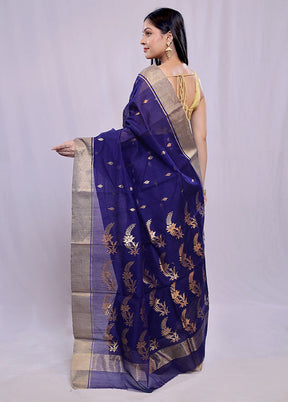 Blue Chanderi Pure Cotton Saree With Blouse Piece - Indian Silk House Agencies