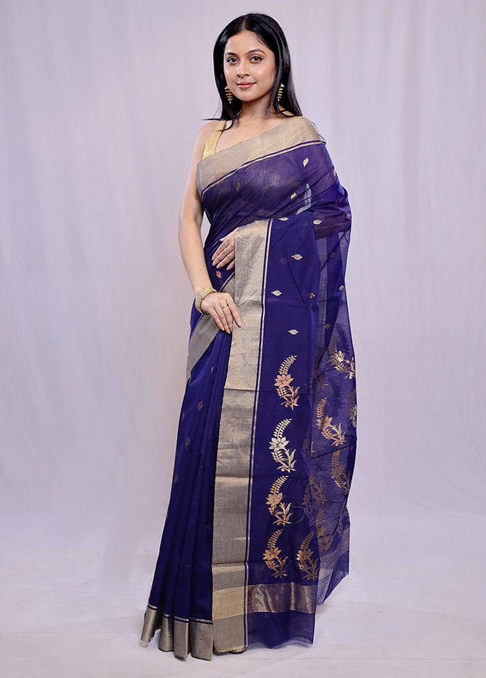 Blue Chanderi Pure Cotton Saree With Blouse Piece - Indian Silk House Agencies