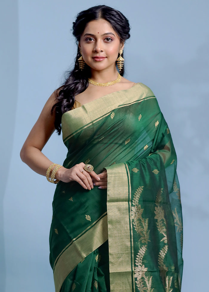 Green Chanderi Pure Cotton Saree With Blouse Piece - Indian Silk House Agencies