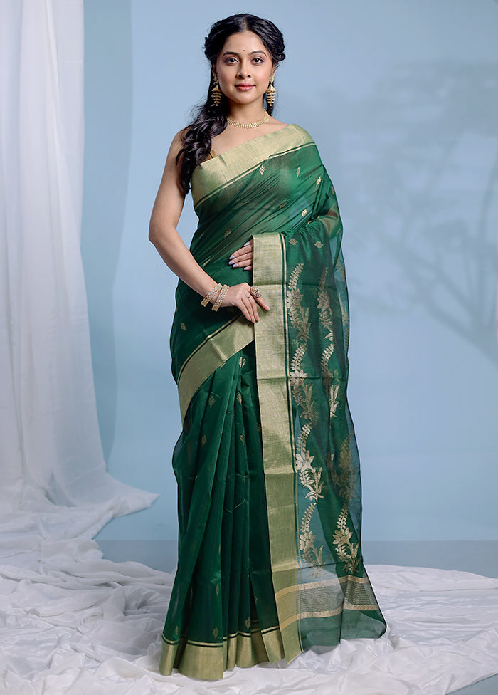 Green Chanderi Pure Cotton Saree With Blouse Piece - Indian Silk House Agencies