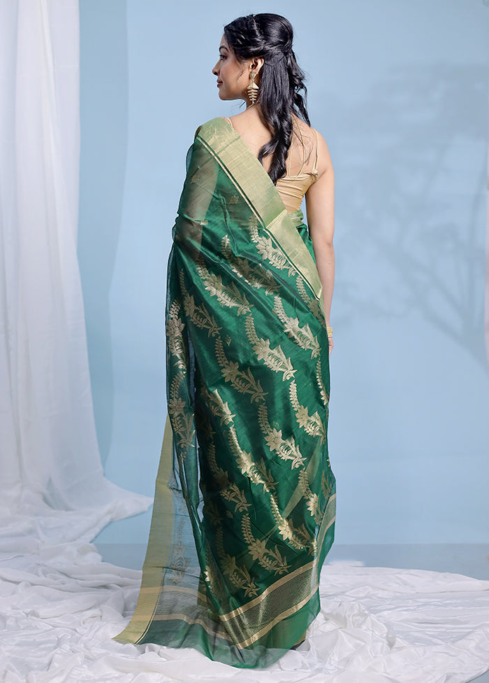 Green Chanderi Pure Cotton Saree With Blouse Piece - Indian Silk House Agencies