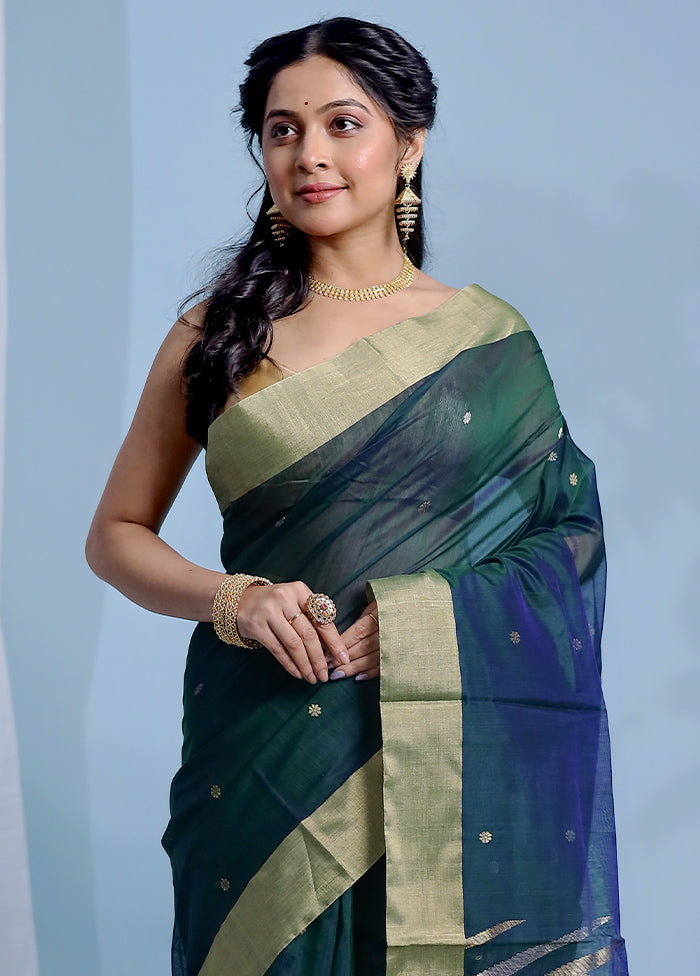 Green Chanderi Cotton Saree With Blouse Piece - Indian Silk House Agencies