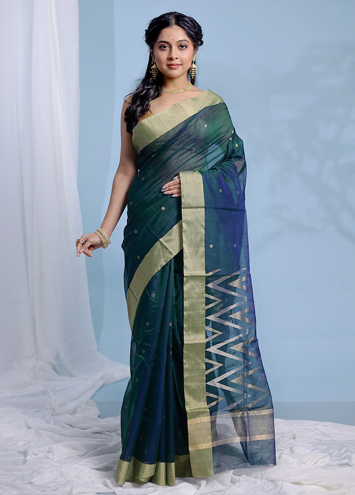 Green Chanderi Cotton Saree With Blouse Piece - Indian Silk House Agencies