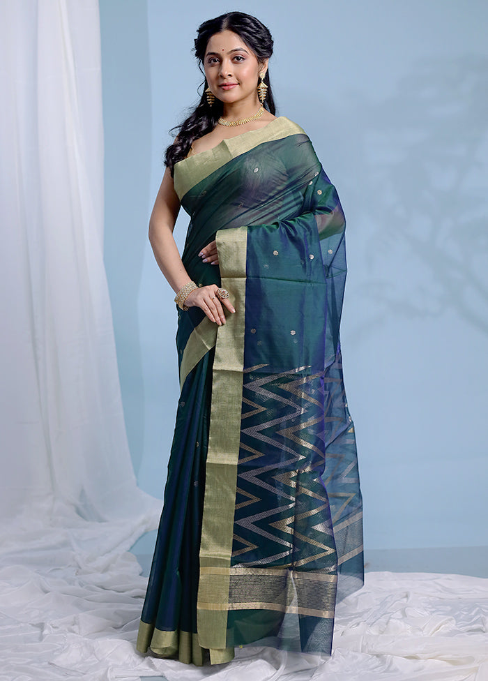 Green Chanderi Cotton Saree With Blouse Piece - Indian Silk House Agencies